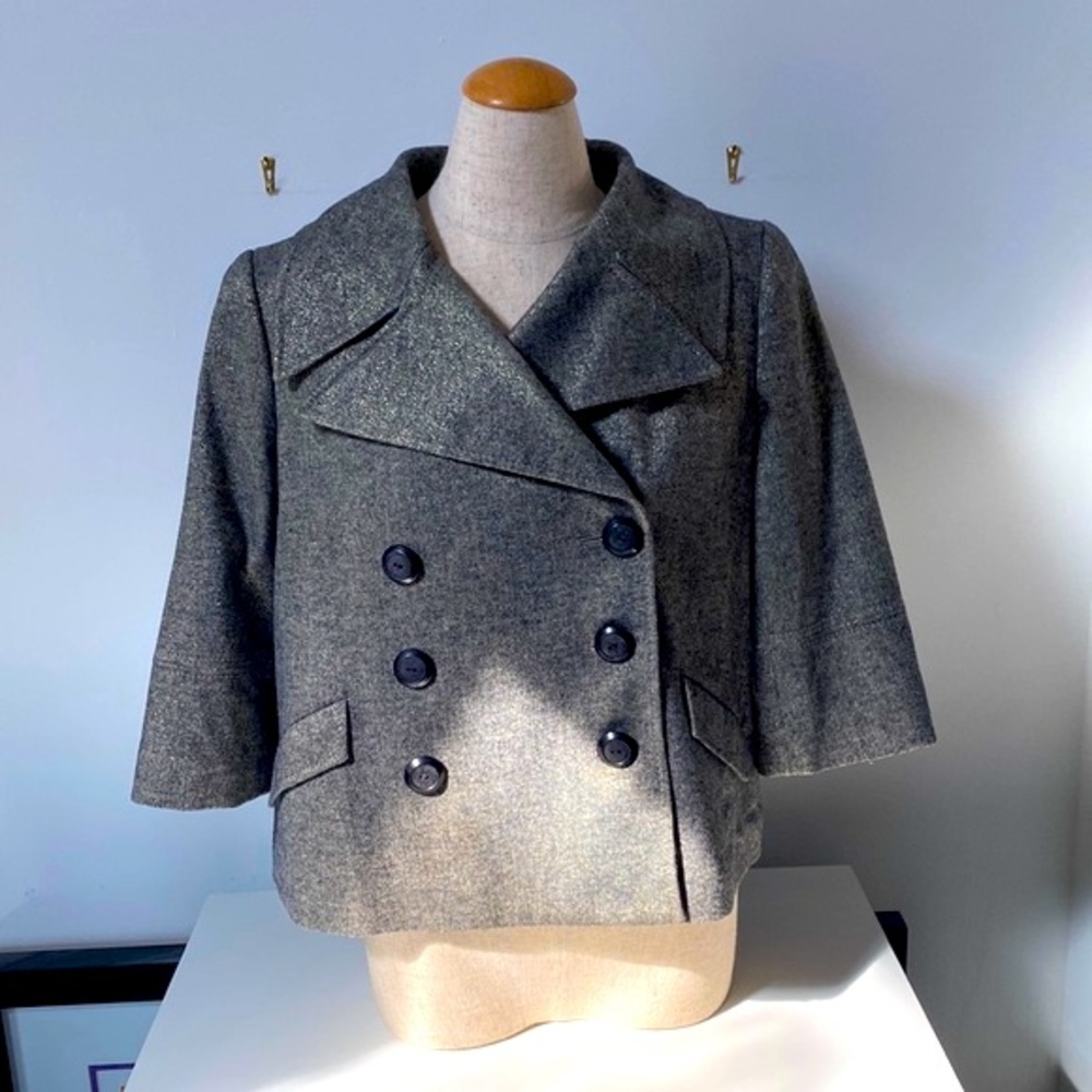 Double Breasted Wool Blend Jacket W/ Metallic Thr… - image 1